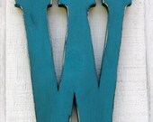 Wall letter W rustic home decor, wedding, cottage, wall hanging distressed in island blue 12" tall. You pick color