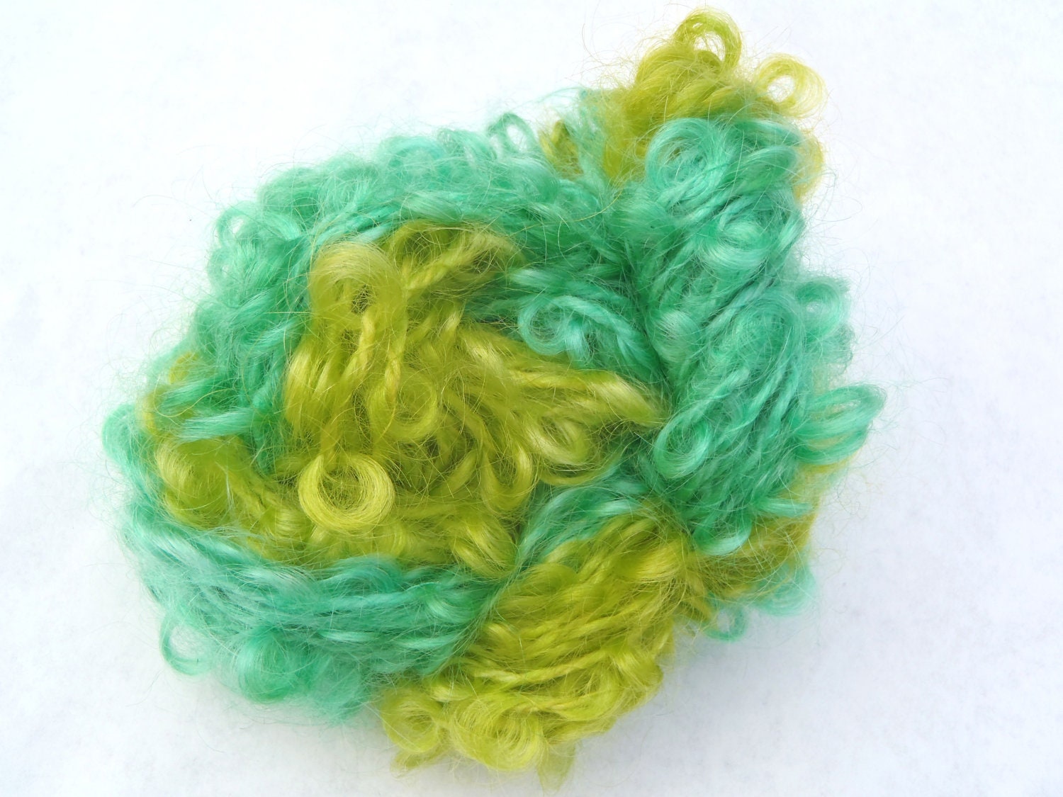 Sale yarn, Mohair yarn, hand dyed bulky green yarn in "Seaweed Swirl"