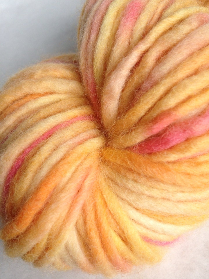 Handpainted bulky yarn, chunky wool in Orange Cup Coral