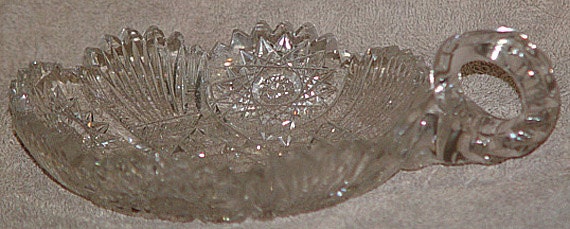 ABP antique cut leaded crystal nappy dish with handle