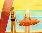 Blank Note Cards  With Surfers by artist shannon Mc Intyre: Beach Girls