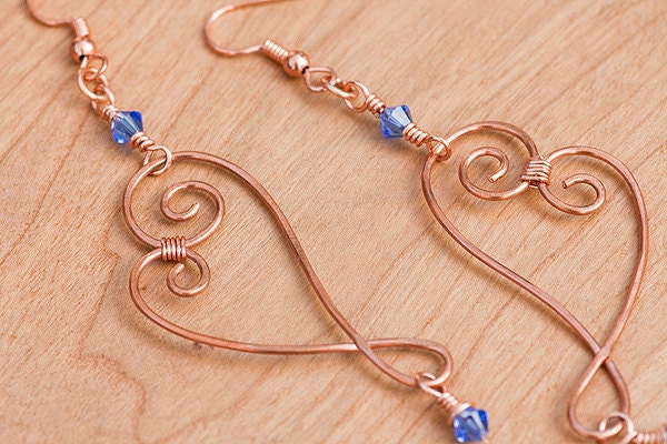 Copper & Blue Swarovski Heart Earrings