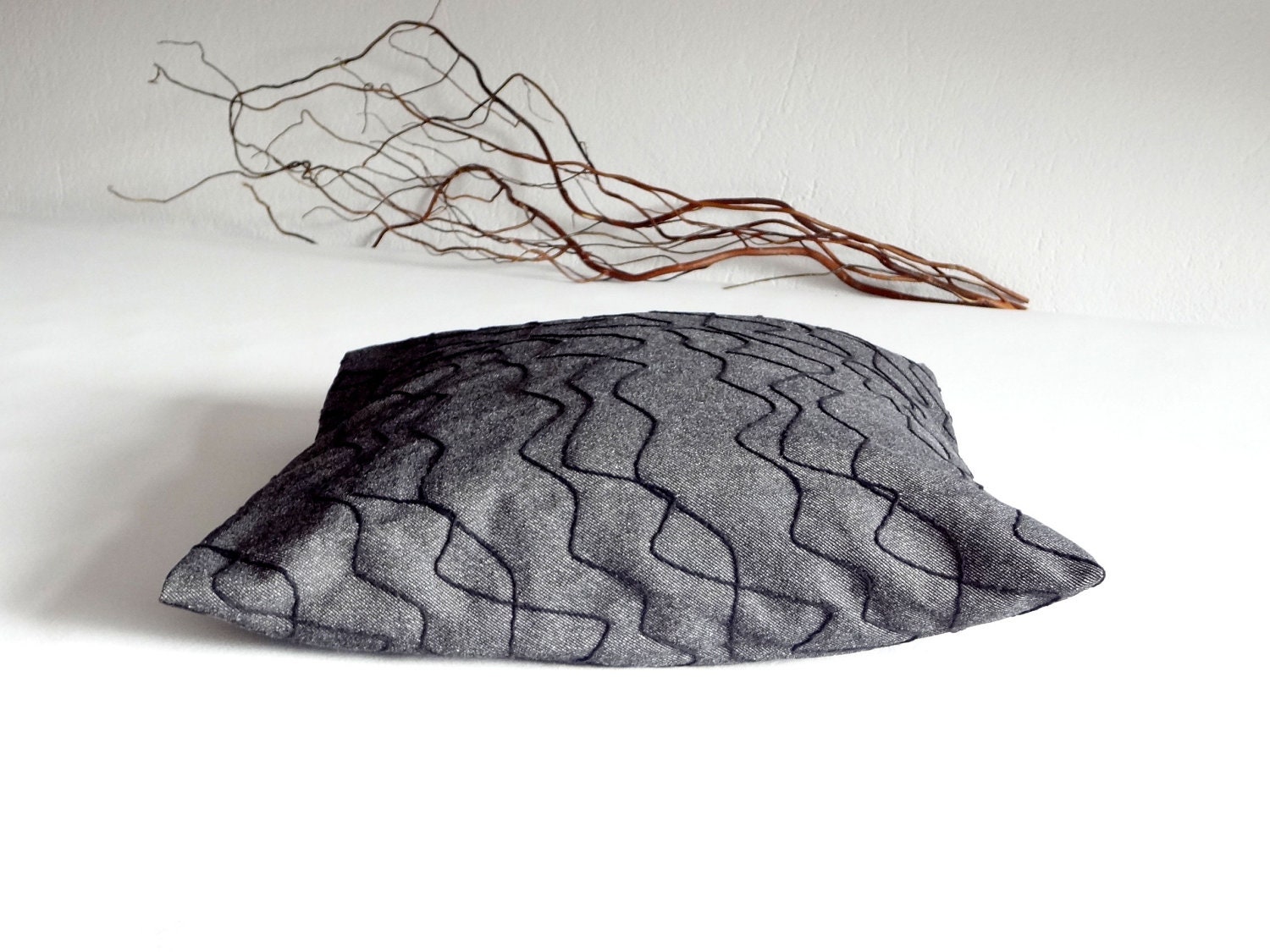 Cushion cover black jeans with waves - OOAK - decorative pillow - cushion