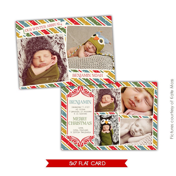 INSTANT DOWNLOAD - Christmas Birth Announcement Photoshop template - Benjamin Baby- E634