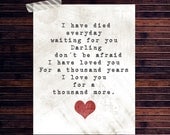 Twilight poster print with lyrics from Breaking Dawn Part 2 poster print 11x14 Thousand years