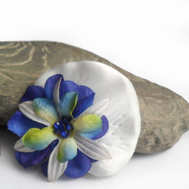 Orchid Flower Hair Clip - Monaco Blue, Wedding Party Accessory, Ready To Ship