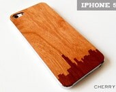 Chicago Skyline Etching on Real Wood iPhone 5 Skin