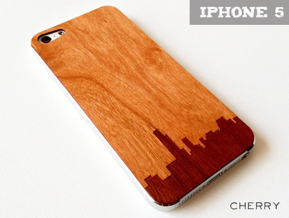Chicago Skyline Etching on Real Wood iPhone 5 Skin
