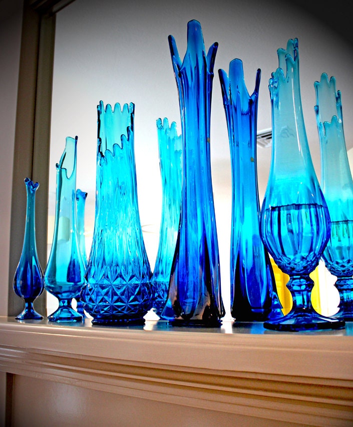Still life, Color photography, modern home decor, minimal, bright, vases - Reflections in Blue  8x10 Fine Art Photograph