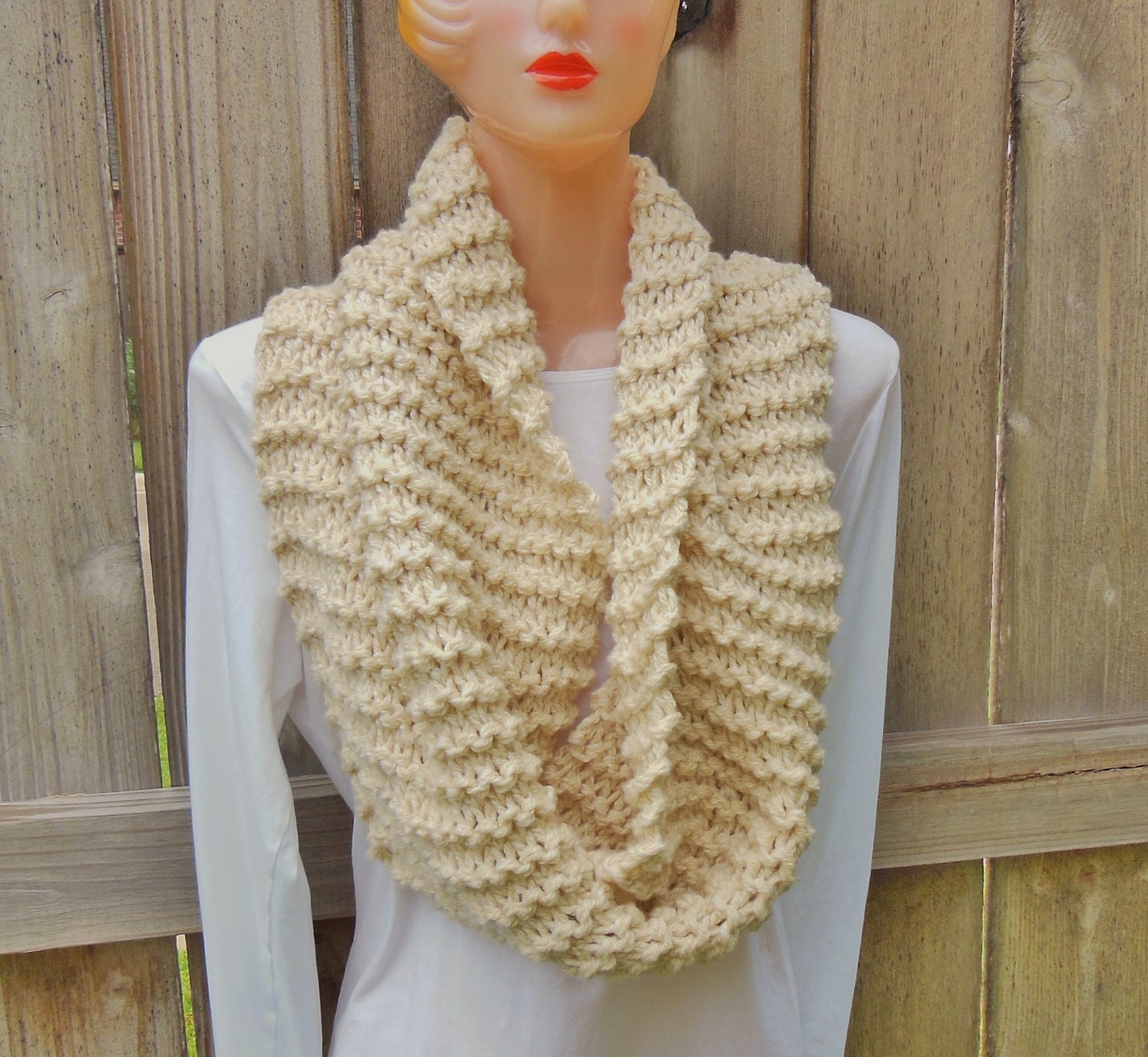 Knit Cowl. Chunky Knit Cowl. Oversized Hand Knit Unisex Chunky Scarf in Chino. Creamy White. Off White Natural Winter White