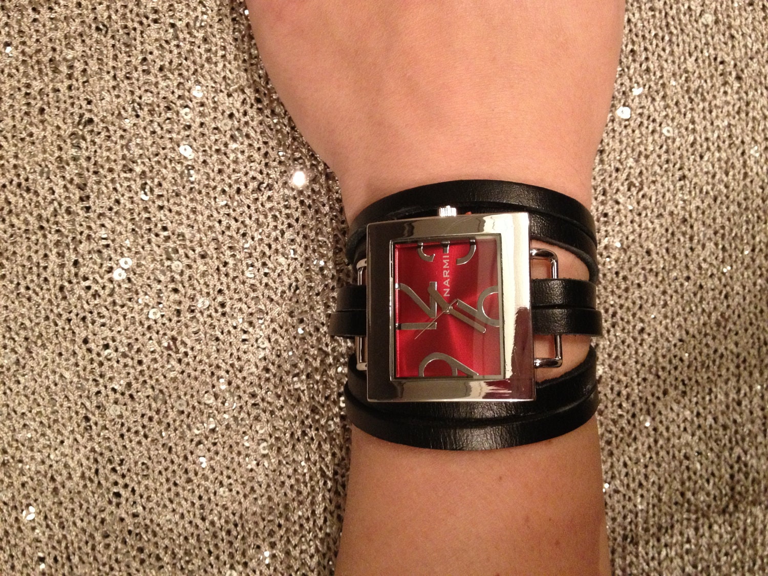 Red leather wrap watch