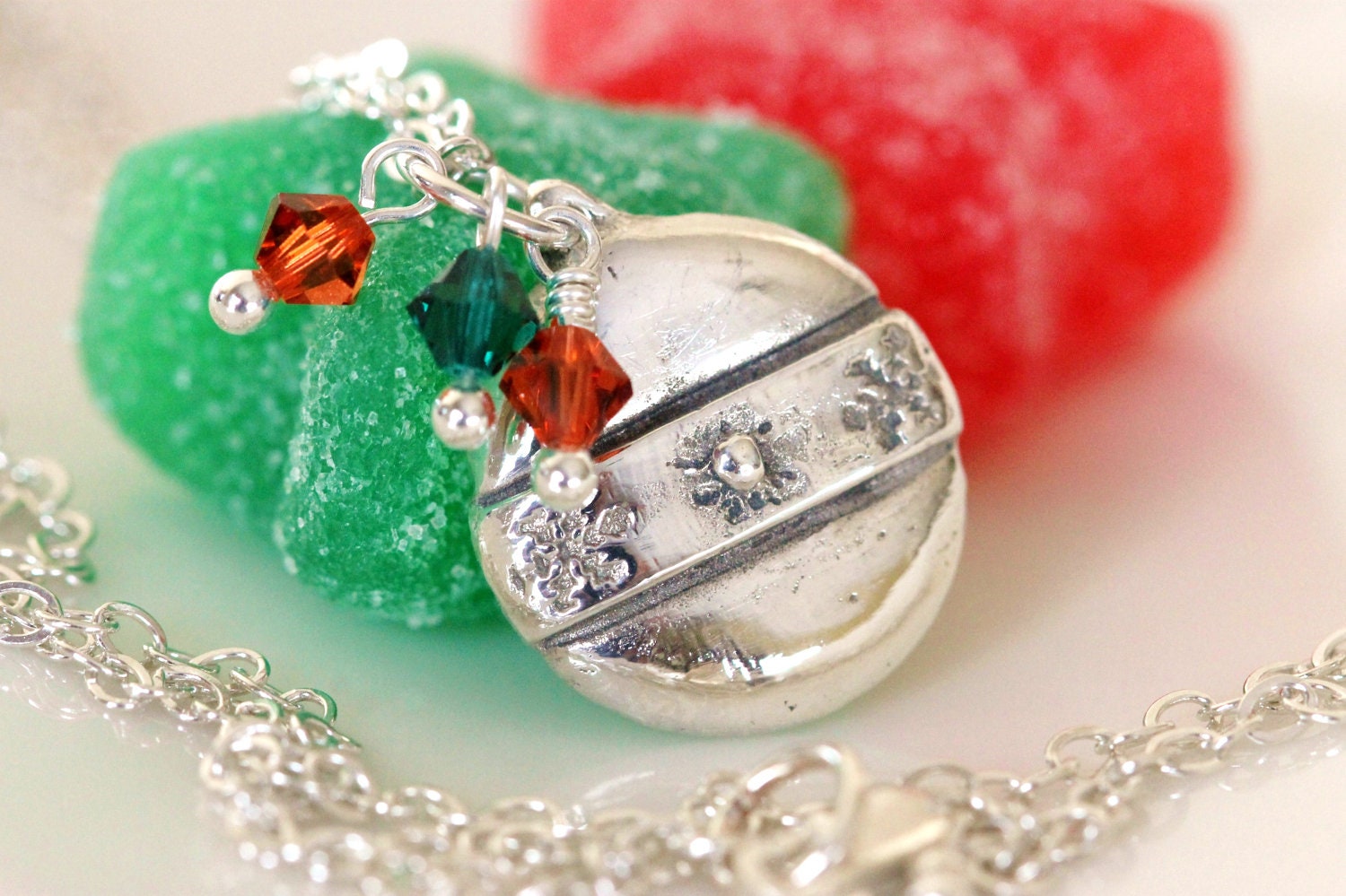 fine silver christmas tree ornament necklace handmade pendant artisan metalwork jewelry
