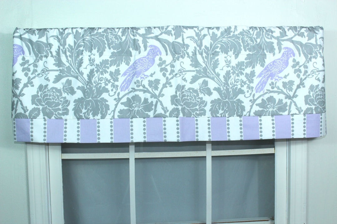 Birdie  banded straight valance grey and lavender