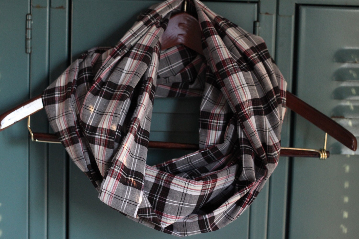SALE: Red, Black & White Plaid Infinity Scarf