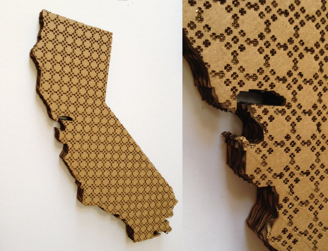 California Wall Map // up cycled from packaging cardboard // Affordable Wall Art