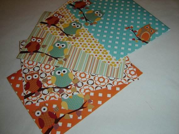 Autumn Owl Clip Art - Owls Scrapbook Kit, Instant Download- Digital Papers for Party Invites, Cards, Orange, Brown, Blue, Red, Green