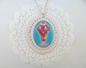 Kawaii Cute Blue and White Ice Cream Sundae Cameo Necklace