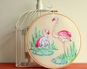 Pink Flamingo Embroidery Hoop Art