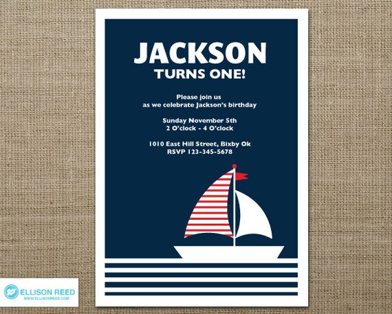 Nautical Invitation - Nautical Birthday Invitation - Sail Boat Invitation - First birthday - 1st birthday - Boy Birthday - Girl Birthday Il_570xn