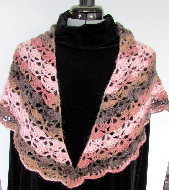 Woodrose Crochet Shawl Scarf lace wrap handmade mohair shawlette