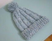 Lovely soft light blue tweed knitted fisherman's hat bobble pom pom. Unisex.