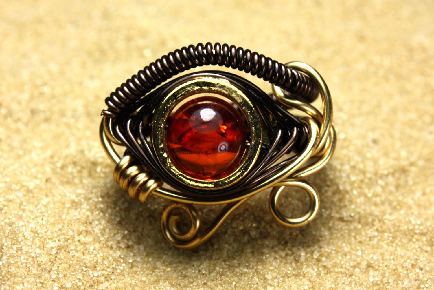 Egyptian Wire Ring - Eye of Horus - Amber