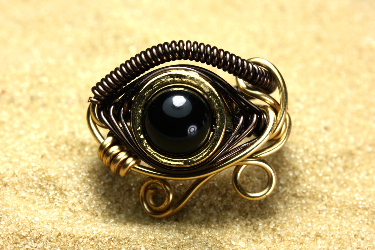 Egyptian Wire Ring - Eye of Horus - Black Onyx