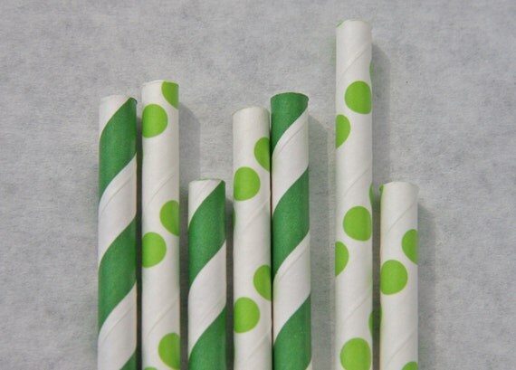 Christmas Paper Straws, 50 pack, Green Stripe & Light Green Dot, St. Patricks Day, Irish Il_570xn