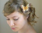 Woodland Cinnamon Butterfly Bobby Pin - Brown and Orange butterfly hair accessory - rustic weddings