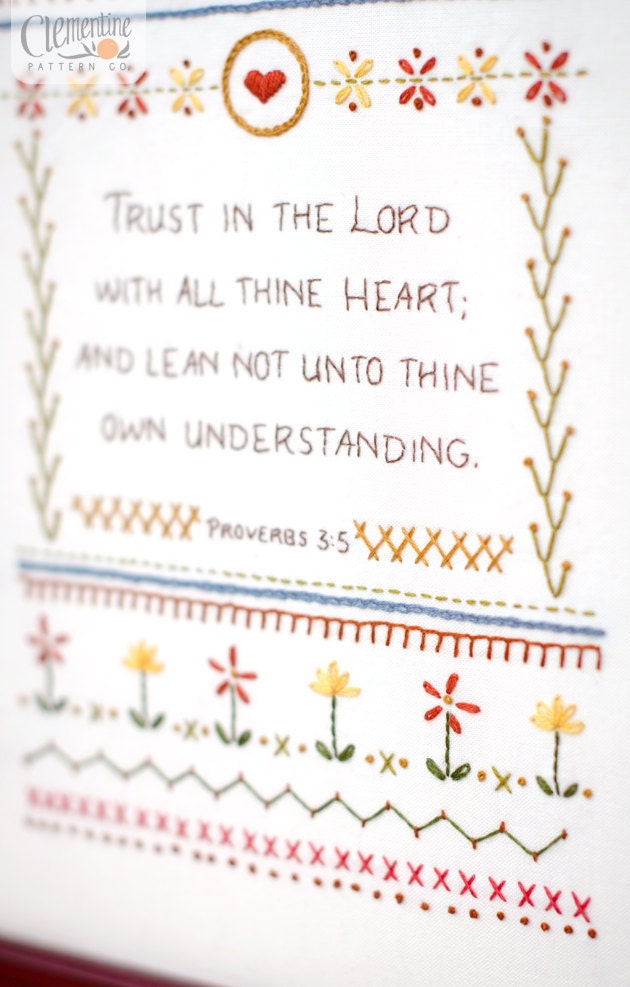Trust in the Lord - Intermediate Sampler - 100% Cotton Embroidery Pattern
