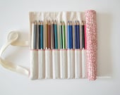 Pencil roll - red numbers fabric - children gift, party favors, birthday gifts