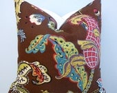 Wilmington Multi Floral in Chocolate Decorative Pillow Cover 18 x 18