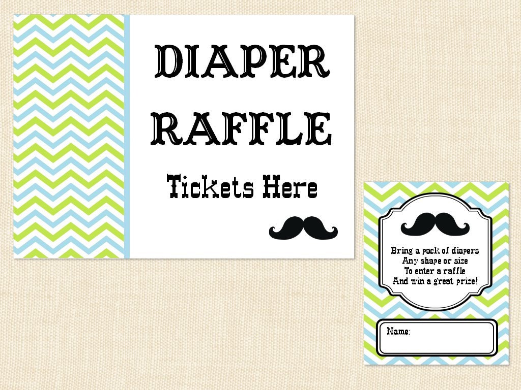 Mustache Diaper Raffle Ticket Baby Shower Invitation Insert Blue Green printable- instant download