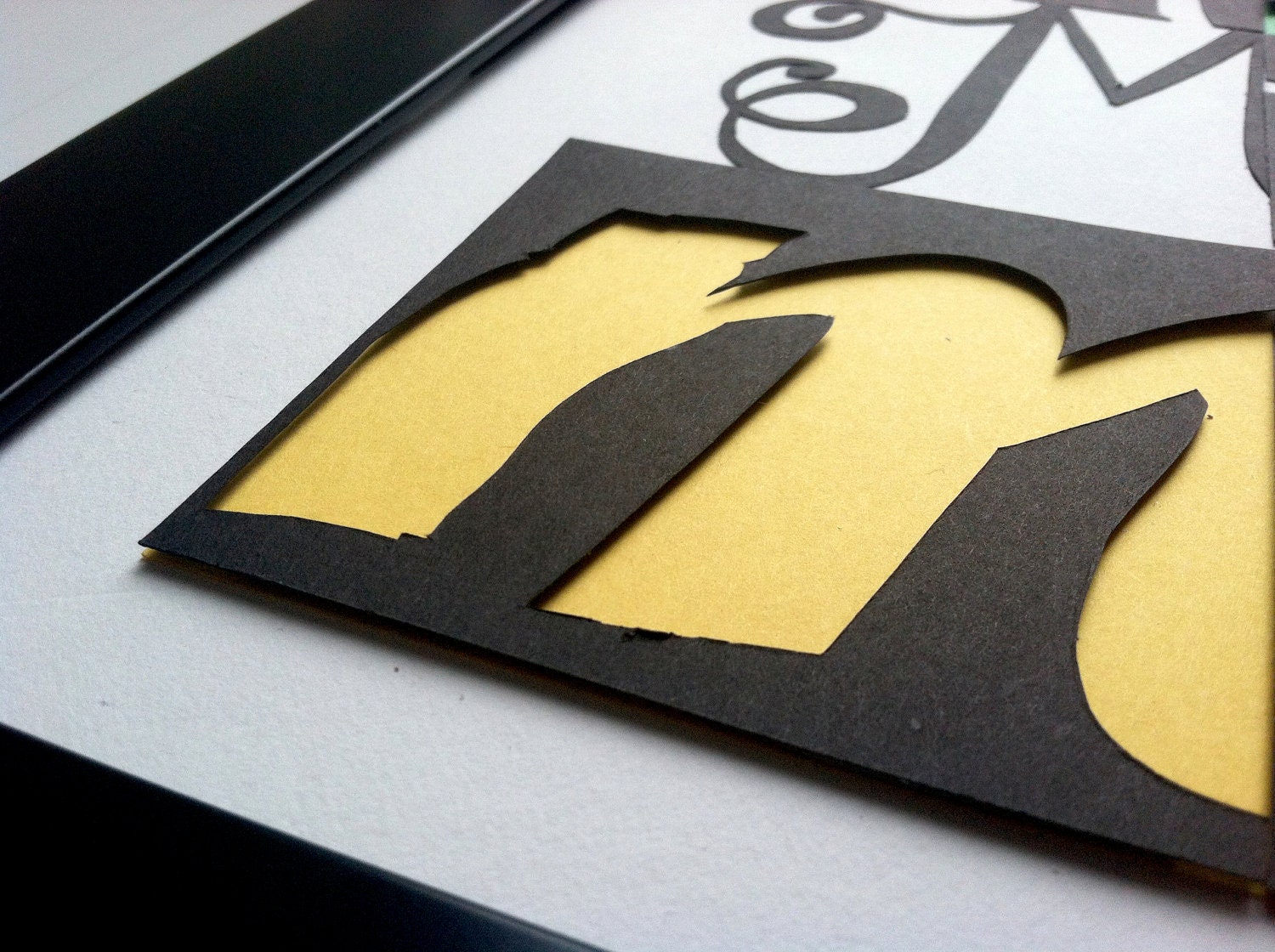 3D PAPER CUT Art Piece - Letter M Poster Pop Art 3D with Frame Included - 11"x14"