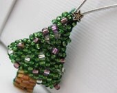 Mini Tree Decoration - Beaded miniature Christmas tree hanging decoration - amethyst & silver