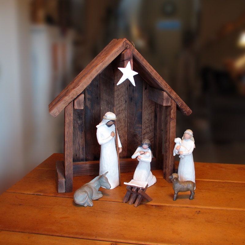 Nativity Creche Stable Reclaimed Barnwood - For Willow Tree