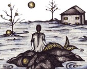 Merman/Mermaid Art Print, Sea Ocean Illustration Home Decor by Brilee Artworks