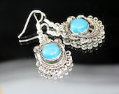 Turquoise Stone Genuine Turquoise Cabochon Sterling Silver Ear Wires