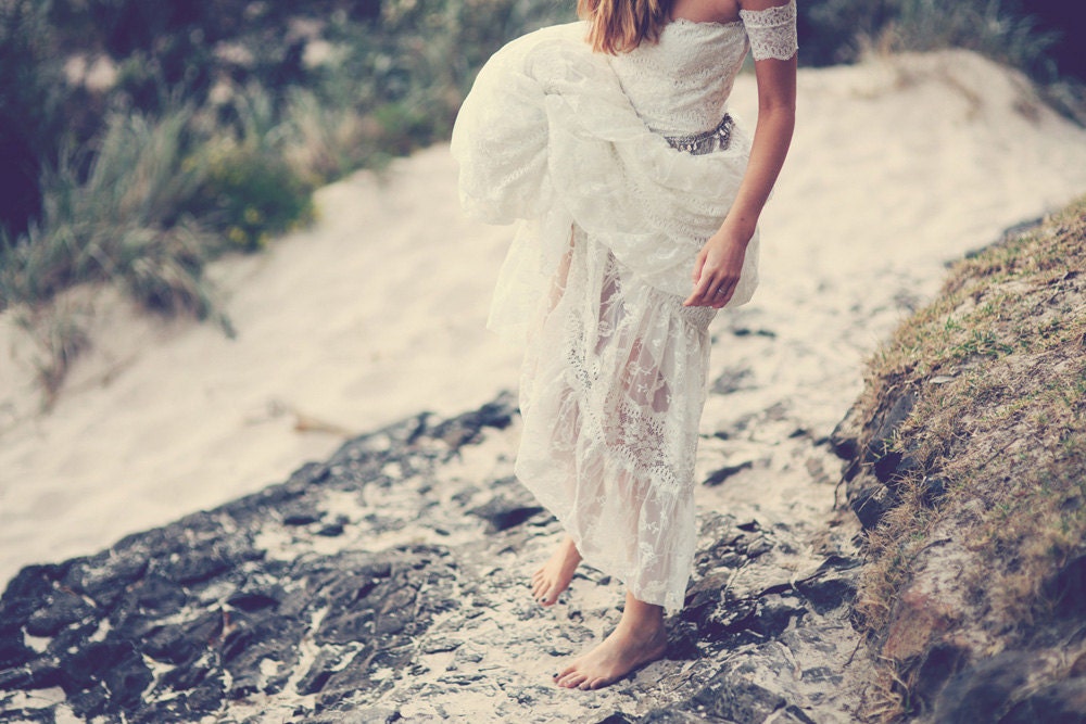 strapless lace wedding dress arm bands, bohemian floaty