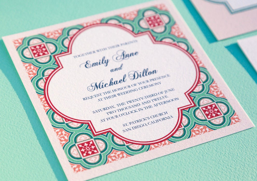 Printable Spanish Square Tiles Wedding Invitation