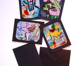 Floral Notecards, Set of 4, black with envelopes