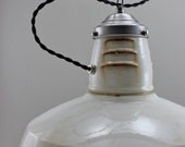 Vintage White Enamel Gas Station Pendant Light Fixture - Antique Warehouse, Garage, Barn, Shop Hanging Lighting  Lamp Shade Edison Bulb