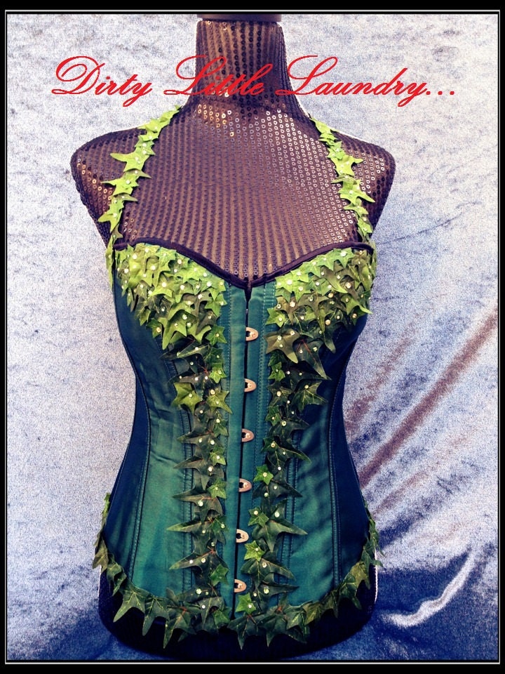 Poison Ivy Corset, SExy Halloween Costume, Comic Con, Anime, Geekery, Batman, Fantasy, Burlesque, Swarovski, Boned corset