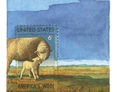 Limited Edition Print: America's Wool Sheep Postage Stamp Painting