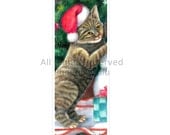 Christmas Brown Tabby Cat Art Bookmark From Original Painting by Phoenix Chiu