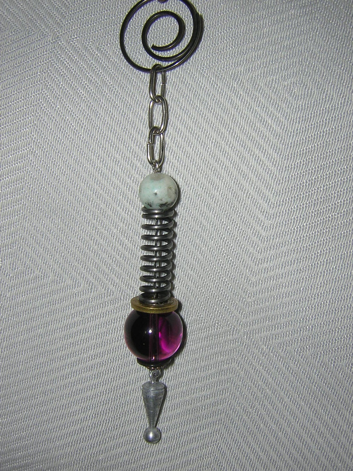 Handmade Mixed Media Industrial Lasso Necklace with Found Objects, Beads, Hardware and Chains