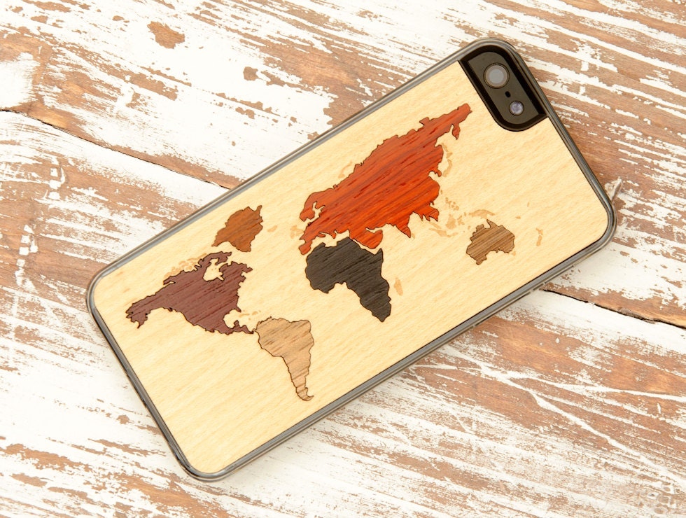 World Map Inlay iPhone 5 Wood Clear Case - FREE Shipping