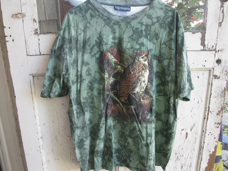 vintage green tie dyed owl animal size XL shirt