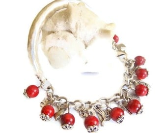 Red Coral  Silver Bracelet