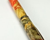 Hand turned Wooden Pen Handcrafted from Stabilized Buckeye Burl Dyed Light Red Gold Titanium Hardware 328Q